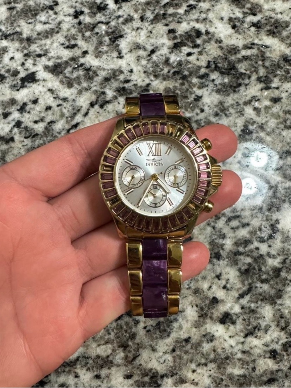 Invicta Gold and Purple Women's Chronograph Bracelet Watch